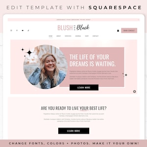 Website Template for Squarespace - Squarespace Template, Squarespace 7.1, Coach, Blog, eCommerce Shop, Pink Business Website, Blush & Black