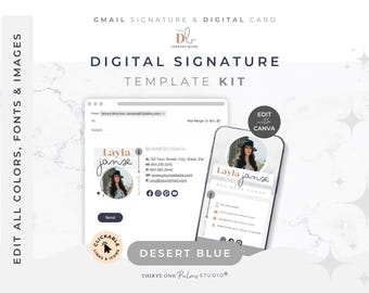 Modelo de assinatura de e-mail do Gmail e cartão de visita digital para Canva - Modelo do Google Docs, assinatura do Canva, cartão de visita digital, linho branco