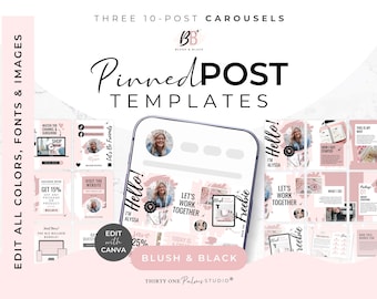 Pinned Post Carousel Template Set for Instagram - Canva Templates for Coaches, Blush & Black