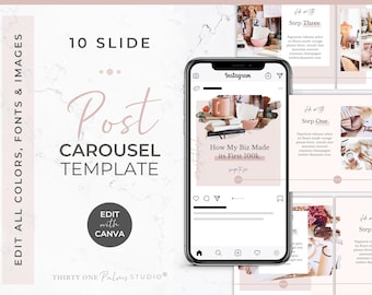 Carousel Post Template for Instagram - Canva Template, Social Media Template for Canva, Slideshow, Slider, Swipe, Step by Step, Rose, Pink
