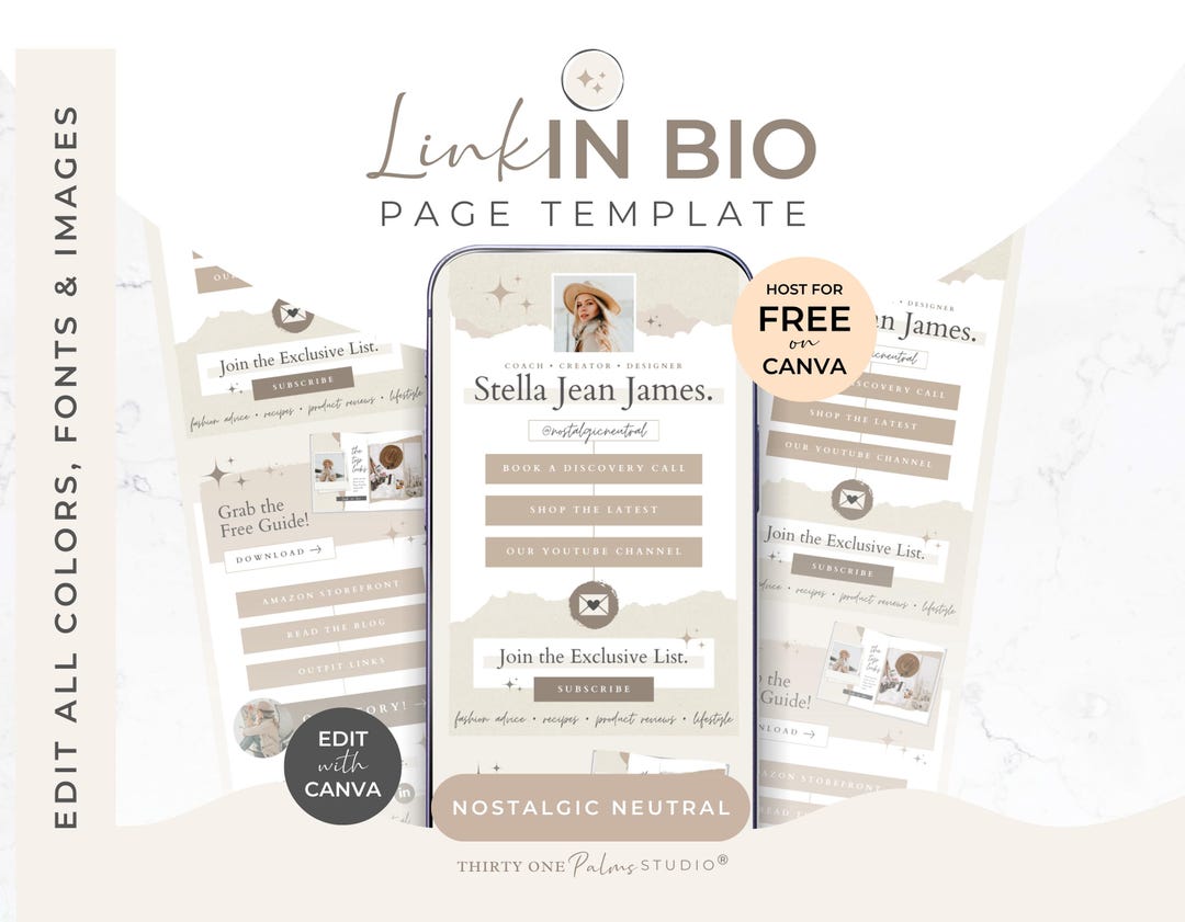 Link in Bio Template- Landing Page Social Media, Canva Template, Mini ...