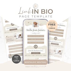 Länk i bio-mall - Landningssida för sociala medier, Canva-mall, Mini-webbplats, Beige Boho, Länk i bio-webbplats Instagram, Nostalgisk Neutral