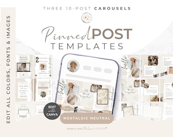 Pinned Post Carousel Template Set for Instagram - Canva Templates for Coaches, Creators, Nostalgic Neutral