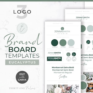 Plantillas y logotipos de tableros de marca para Canva: plantillas de logotipos, tableros de marca, plantillas de Canva, diseño de logotipos, logotipos de bricolaje, paneles de estado de ánimo, eucalipto