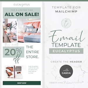 Canva Template für Mailchimp - Mailchimp E-Mail Vorlage, E-Mail Design, Marketing Vorlage, E-Mail Marketing, Sofort Download, Eukalyptus