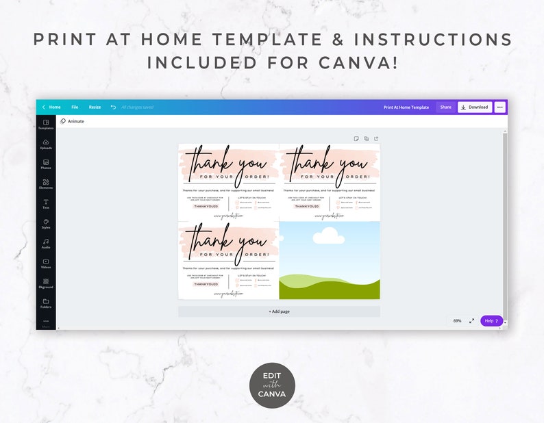 Editable Printable Thank You Card Template for Canva - Thank You Card ...