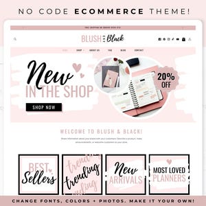 Flirty Feminine Pink eCommerce Website Theme - eCommerce Website, Online Store, Creative Cute Web Theme, Online Shop Template, Blush & Black
