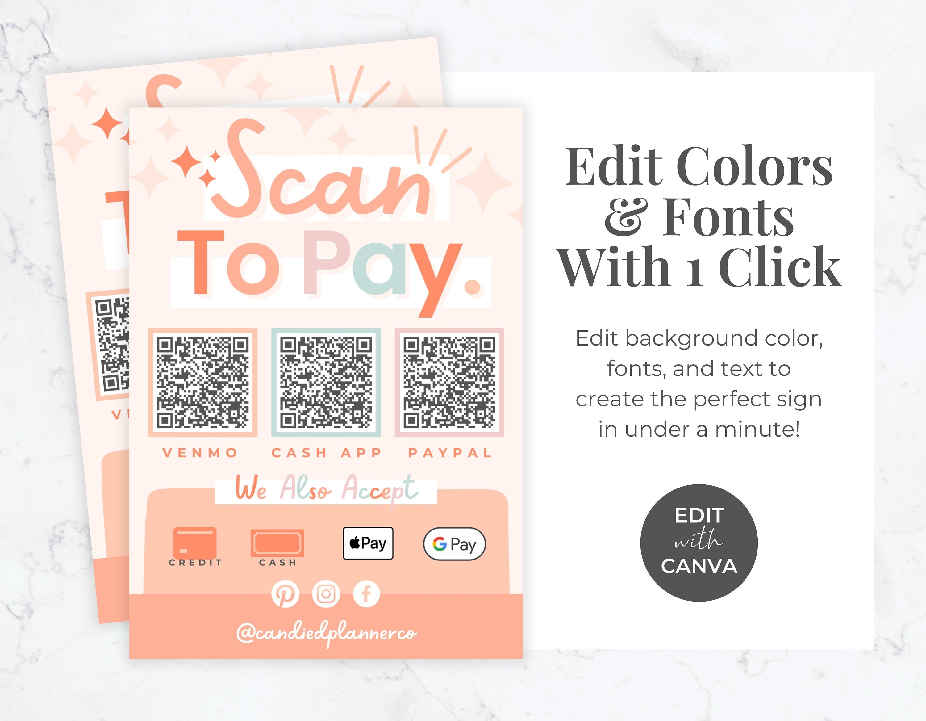 Editable Scan to Pay Card - Canva Template, QR Code Sign Template ...