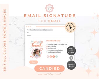 Email Signature Template for Canva - Google Docs, Clickable Links, Canva Template, Email Template, Signature Gmail Outlook, Candied