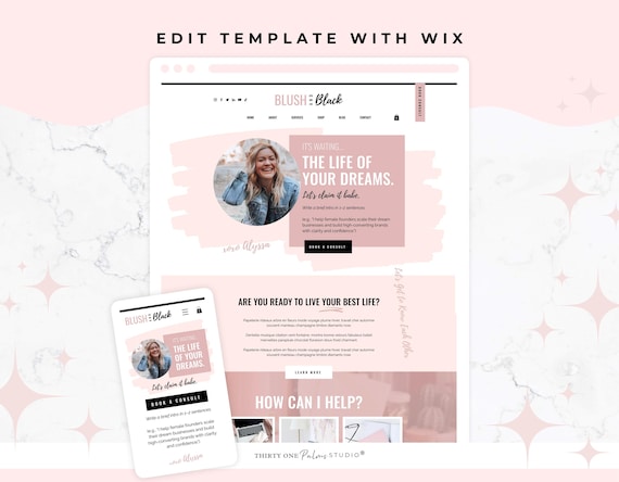 Website Template for Wix - Wix Template, Wix Theme, Blog Theme, Coach Site, Creative Web Theme, eCommerce, Shop Theme, Modern, Blush & Black