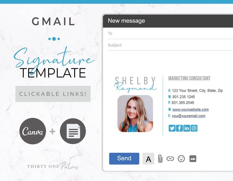 Gmail Email Signature Template For Canva Google Docs Etsy