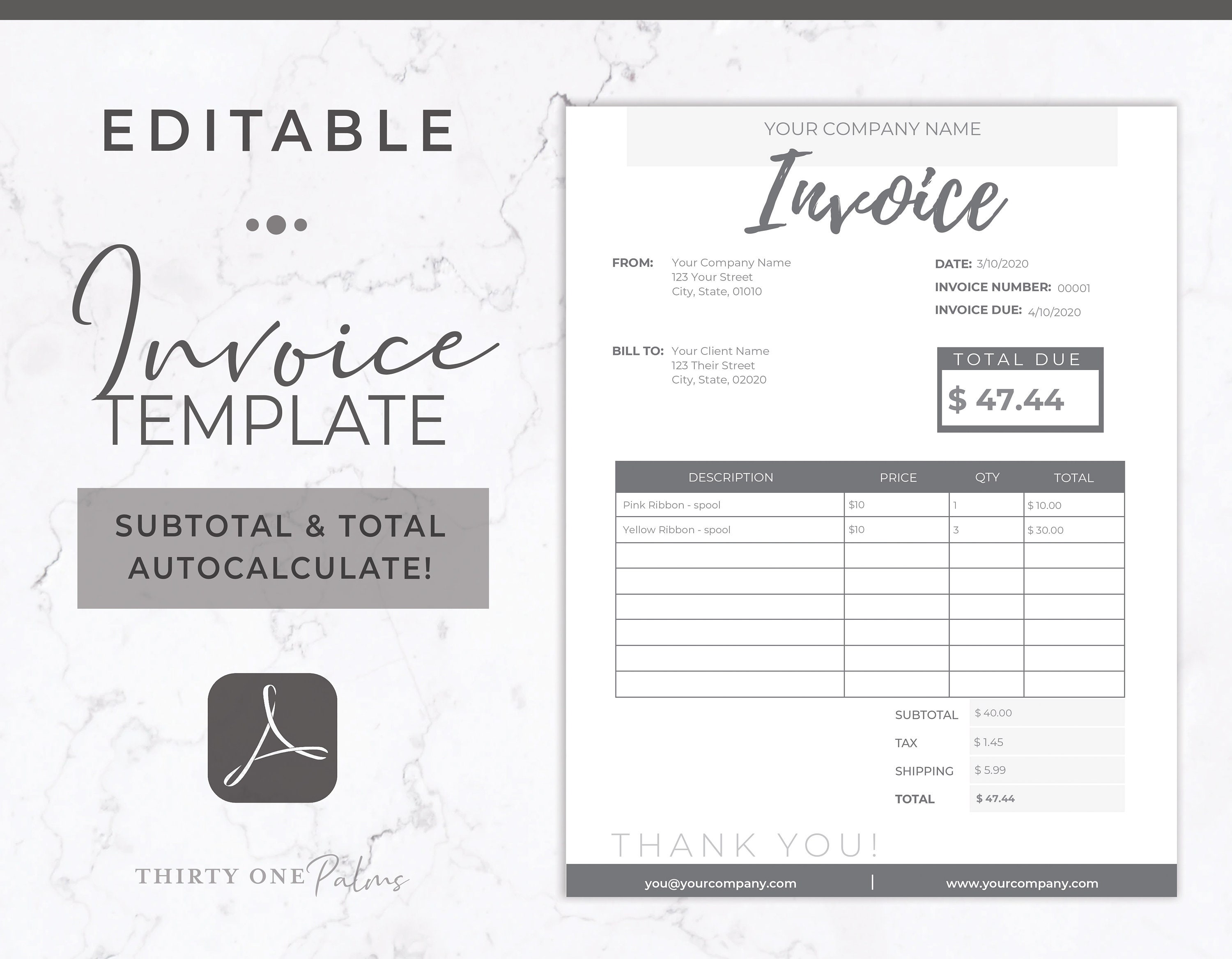 invoice template editable pdf invoice printable invoice etsy