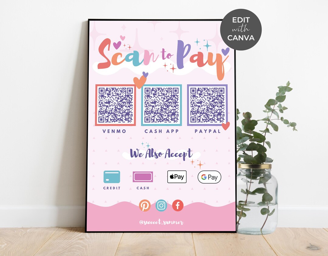 Editable Scan to Pay Card - Canva Template, QR Code Sign Template ...