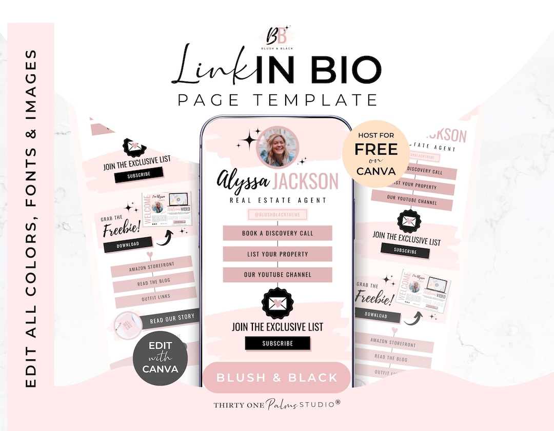 Link in Bio Template- Landing Page Social Media, Canva Template, Mini ...