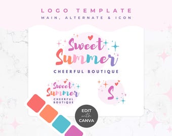Bearbeitbare Logo Vorlage für Canva - DIY Nettes Logo-Design, Small Business Logo, Boutique Logo, Fun Logo, Bunt, Branding, Sweet Summer