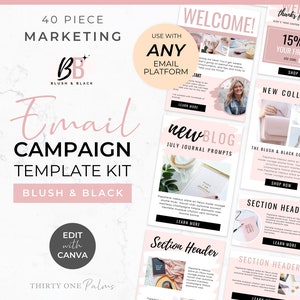 Email Template Bundle for Canva - Template Email, Mailchimp, FloDesk, MailerLite, Email Design, Newsletter, Email Marketing, Blush & Black