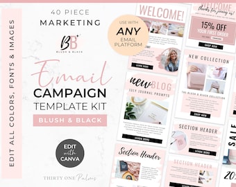 Email Template Bundle for Canva - Template Email, Mailchimp, FloDesk, MailerLite, Email Design, Newsletter, Email Marketing, Blush & Black