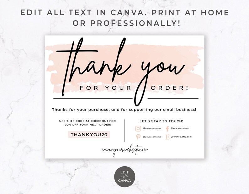 Editable Printable Thank You Card Template for Canva - Thank You Card ...
