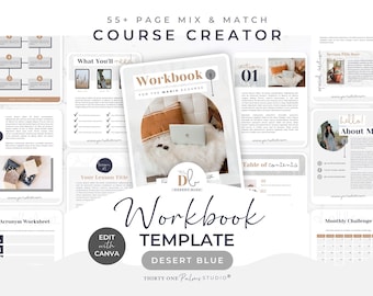 Modelo de eBook - Modelo de Caderno de Exercícios, Modelo Canva, Livro Didático, eBook Editável, Planilha Canva, Lista de Verificação, Curso Online, Azul Deserto