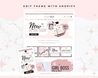 Feminine Pink Theme for Shopify - eCommerce Website, Bold Web Template, Blush & Black