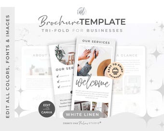 Editable Brochure Template for Canva - Canva Template, Trifold Brochure, Business Brochure, Printable, Real Estate, Coach, White Linen