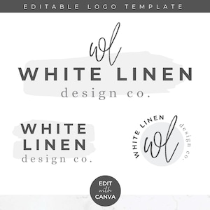 Editable Logo Template for Canva - DIY Rustic Modern Logo Design, Small Business Logo, Coaching Logo, Airy Logo, Branding, White Linen