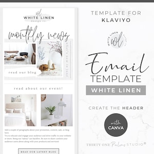 Email Newsletter Template - Email Design, Marketing Template, Email Marketing, Klaviyo & Canva Email Template, Email Campaign, White Linen