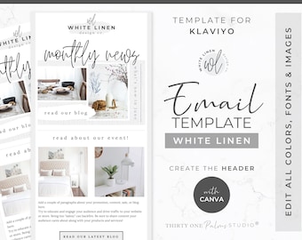 Email Newsletter Template - Email Design, Marketing Template, Email Marketing, Klaviyo & Canva Email Template, Email Campaign, White Linen