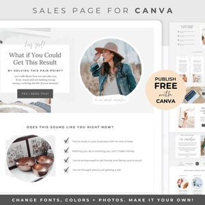 Sales Page Template for Canva - Website Template, Course Website, Landing Page, Sales Funnel, Digital Product Sales, White Linen