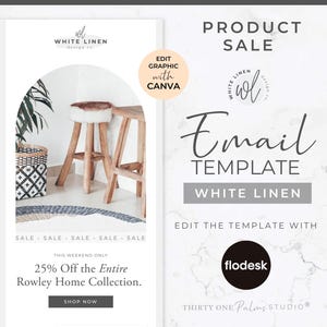 Email Template Flodesk & Canva - Flodesk Email Template, Sale Email Design, Email Marketing Template, Product Email Newsletter, White Linen