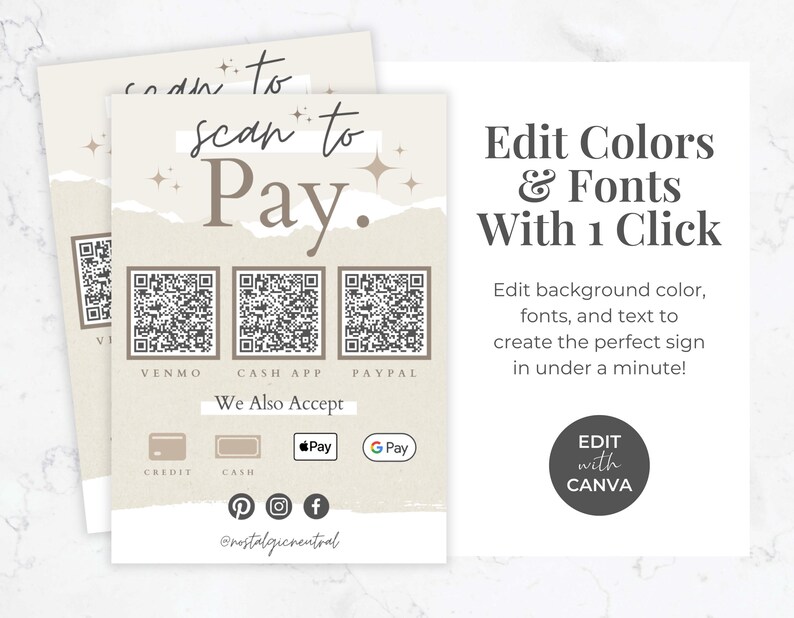 Editable Scan to Pay Card - Canva Template, QR Code Sign Template ...