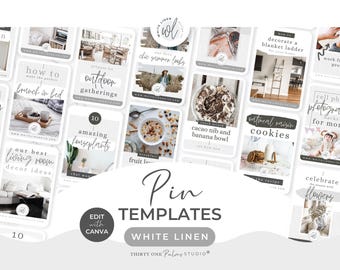 Pinterest Templates for Canva - Pinterest Pins, Canva Templates, Pinterest Pin Templates, Pinterest Graphics, Pinterest Design, White Linen
