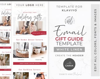 Christmas Email Canva Template for Klaviyo - Klaviyo Email, Holiday Gift Guide, Black Friday Email Marketing, Holiday Sale, White Linen