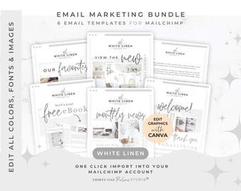 Modelli email Canva per Mailchimp - Pacchetto di modelli email Mailchimp, design email, newsletter, email marketing, email di benvenuto, White Linen