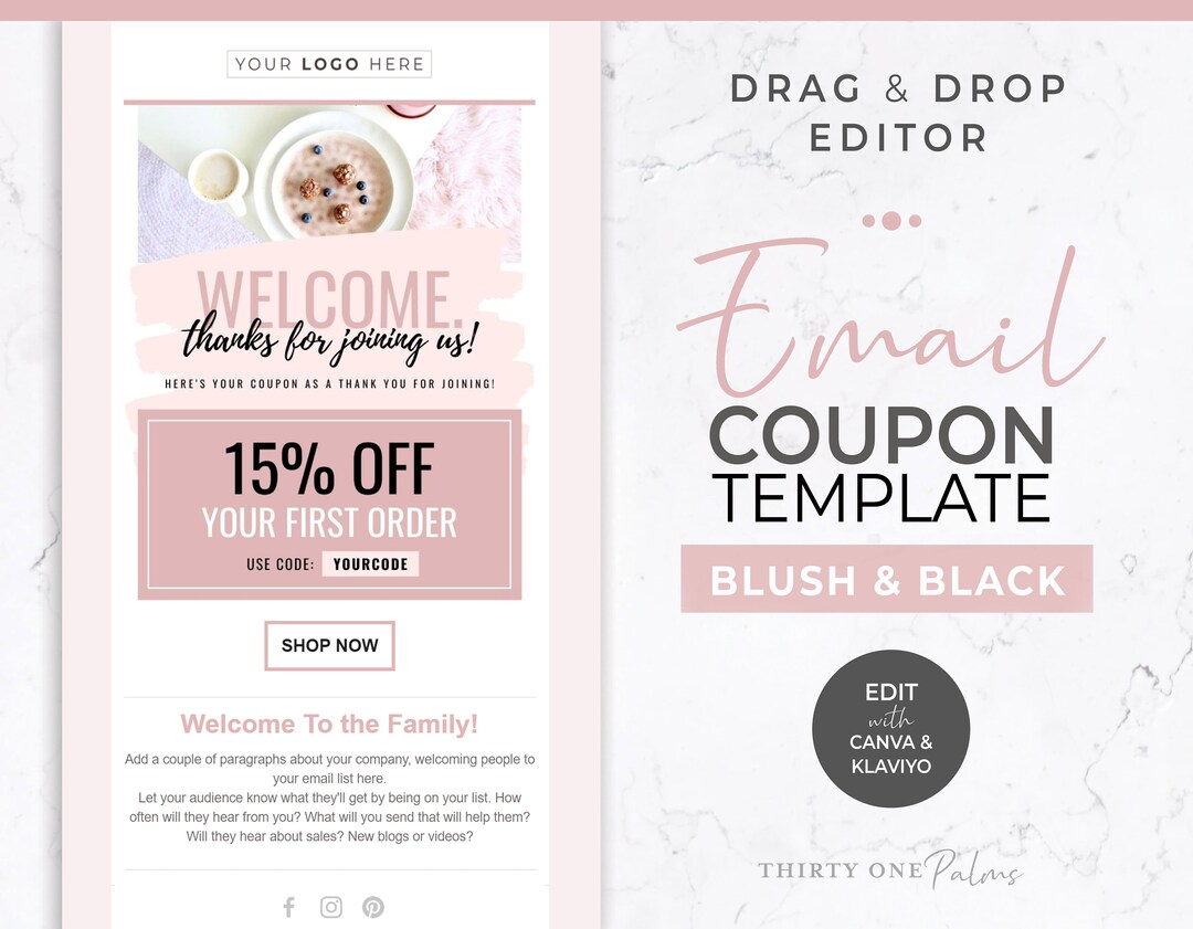 Email Template For Klaviyo And Canva Coupon Welcome Email Etsy Canada