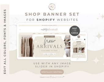 Shopify Banner Templates - Shop Banner Templates for Canva, Customizable eCommerce Banners, Website Banners, Beige, Tan, Nostalgic Neutral