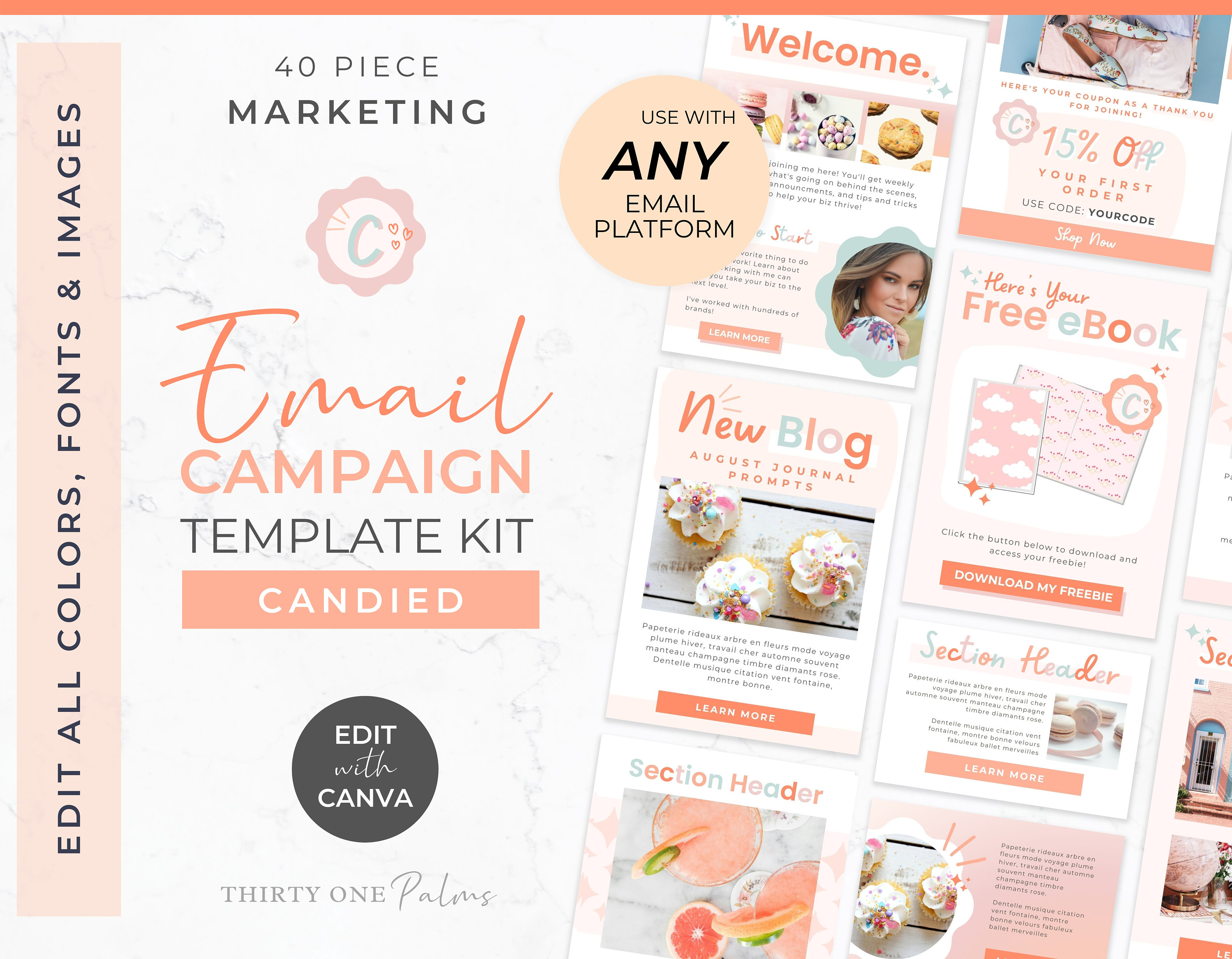 Email Template Bundle for Canva - Colorful Email, Mailchimp, FloDesk, MailerLite, Email Design, Newsletter, Email Marketing, Candied