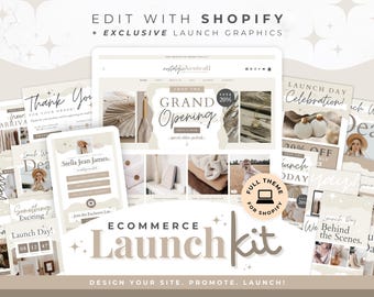 Theme for Shopify + Launch Bundle - Social Graphics and Email Headers for Canva, Nostalgic Neutral