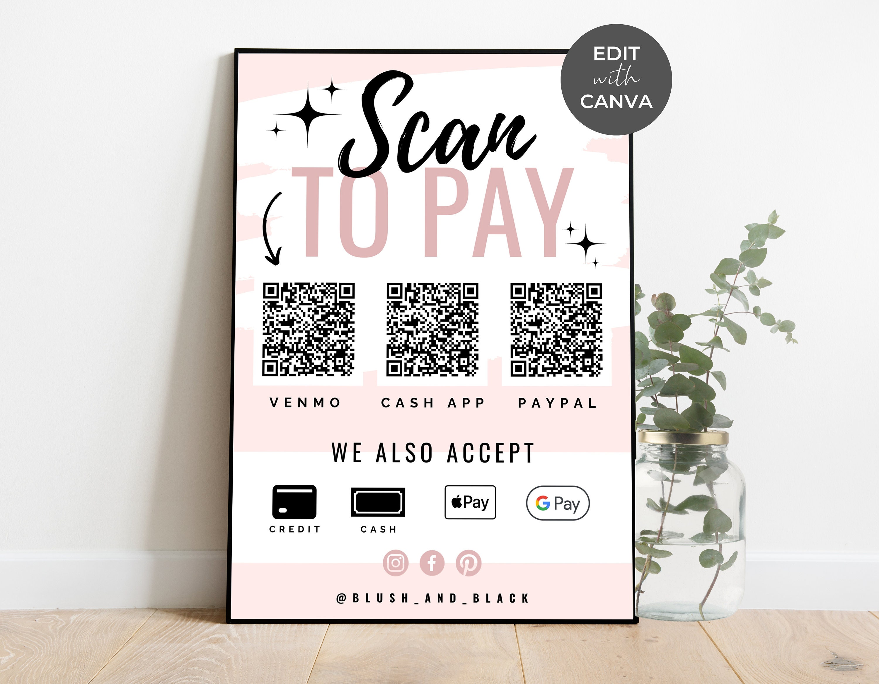 Editable Scan to Pay Card - Canva Template, QR Code Sign Template ...