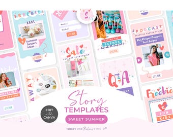 50 Story Templates for Canva - Colorful Rainbow Stories for Instagram, Social Media Templates, Stories Templates, Online Shop, Sweet Summer