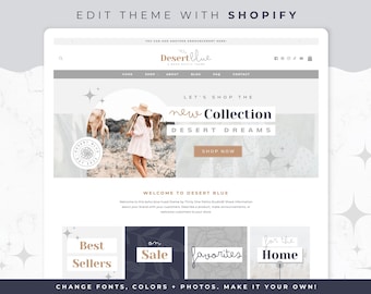 Boho Theme for Shopify - eCommerce Website, Minimal Grey Template, Desert Blue