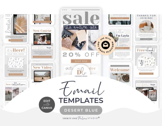 Email Template Bundle for Canva - Template for Email, Mailchimp, Flodesk, MailerLite, Email Design, Newsletter, Email Marketing, Desert Blue