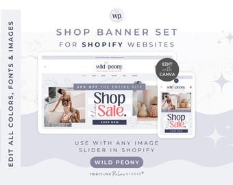 Shopify Banner Vorlagen - Shop Banner Vorlagen für Canva, anpassbare eKommerce Banner, Website Banner, Pink Online Shop, Wild Peony