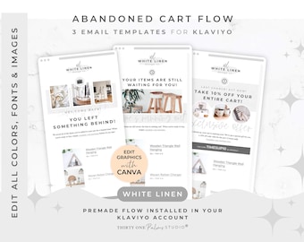 Abandoned Cart Email Flow -  Email Newsletter Design, Email Marketing Automation, Edit with Canva & Klaviyo, eCommerce Sequence, White Linen