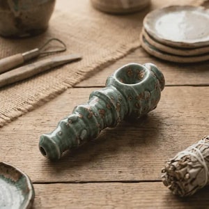 Handmade Ceramic Pipe, Mystic Jade Glaze, Slip Cast Pottery, Functional Art Smoking Accessory, Unique Gift for Art Lovers,