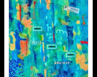 Aqua Abstract Art Print: Colorful Geometric Modern Wall Decor