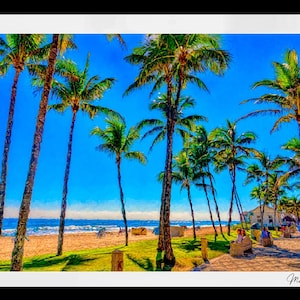 Ocean Breeze and Palms – Florida Vibrant Tropical Paradise Coastal Wall Décor, Palm Tree Coastal Art, Blue Sky Beach Wall Art