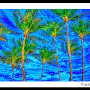 Coastal Palm Trees, Tropical Coastal Wall Art, Vibrant Blue Sky Beach Art, Wall art, Canvas Prints, Modern Home Decor, Palm Tree Wall Decor
