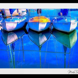 Anchored Sailboats Fine Art Print: Modern Coastal Wall Art