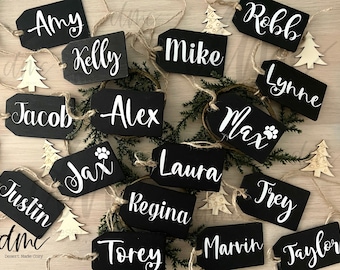 Personalized Black Wooden Name Tag | Stocking Name Tag | Gift Tag | Easter Basket Tag | Storage Bin Tags | Modern Farmhouse Decor | Custom